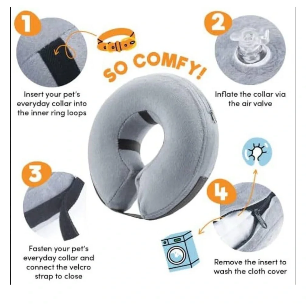 Protective Inflatable Collar for Dogs and Cats Soft Pet Recovery (Medium, Blue)